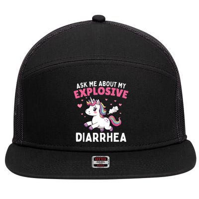 Ask Me About My Explosive Diarrhea Funny Poop Meme Unicorn  7 Panel Mesh Trucker Snapback Hat