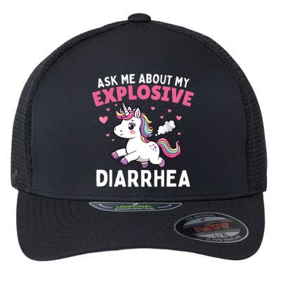 Ask Me About My Explosive Diarrhea Funny Poop Meme Unicorn  Flexfit Unipanel Trucker Cap