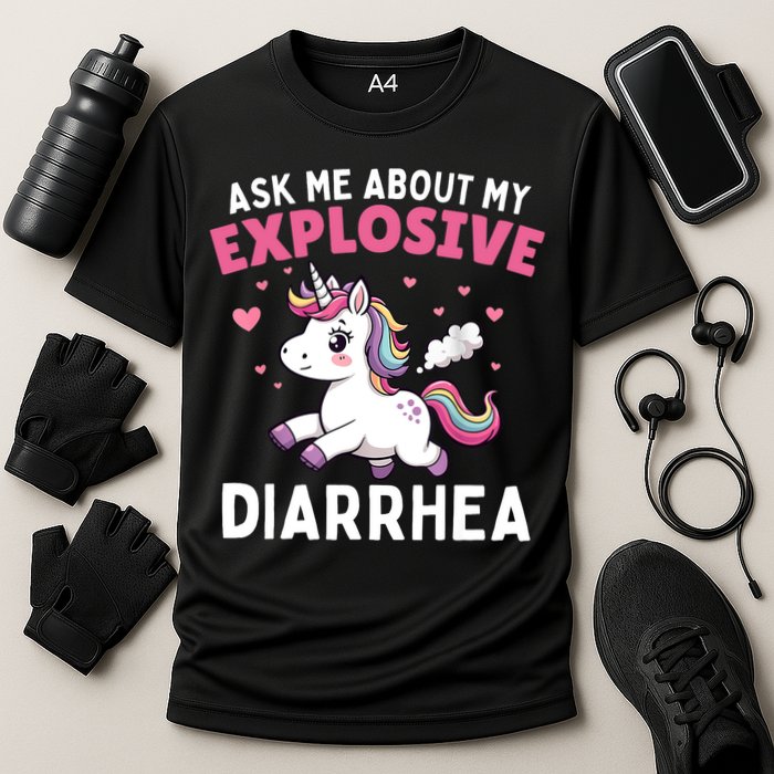 Ask Me About My Explosive Diarrhea Funny Poop Meme Unicorn  Performance Shirt