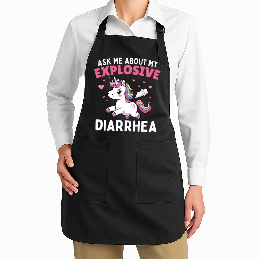 Ask Me About My Explosive Diarrhea Funny Poop Meme Unicorn  Apron