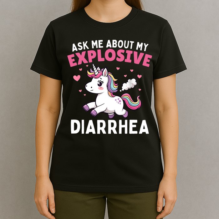 Ask Me About My Explosive Diarrhea Funny Poop Meme Unicorn  T-Shirt