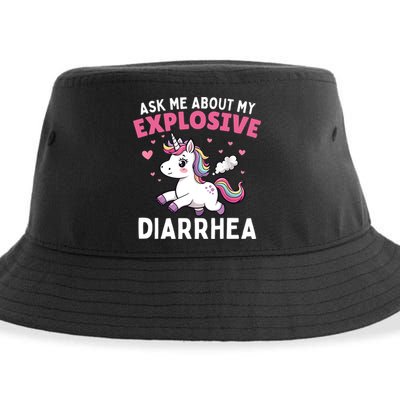 Ask Me About My Explosive Diarrhea Funny Poop Meme Unicorn  Sustainable Bucket Hat