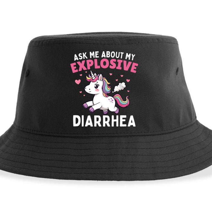 Ask Me About My Explosive Diarrhea Funny Poop Meme Unicorn  Sustainable Bucket Hat