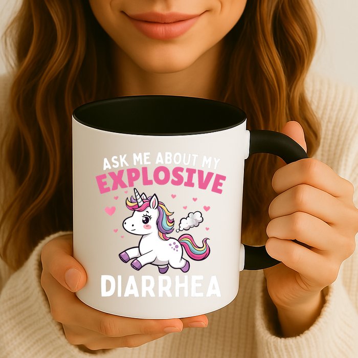 Ask Me About My Explosive Diarrhea Funny Poop Meme Unicorn  Mug