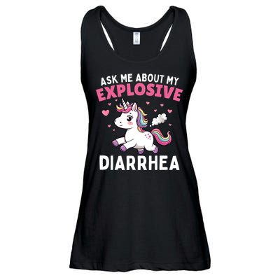 Ask Me About My Explosive Diarrhea Funny Poop Meme Unicorn  Ladies Essential Flowy Tank