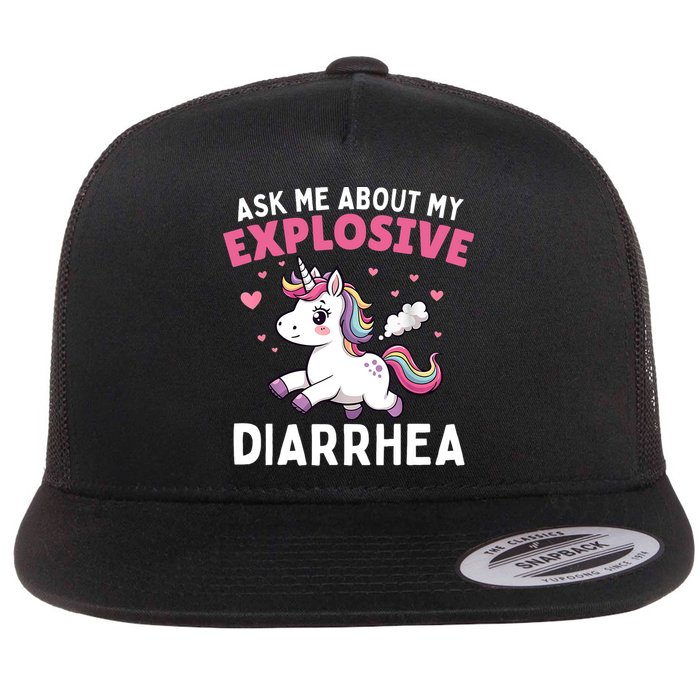 Ask Me About My Explosive Diarrhea Funny Poop Meme Unicorn  Flatbill Hat