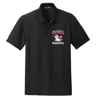 Ask Me About My Explosive Diarrhea Funny Poop Meme Unicorn  Dry Zone Grid Polo