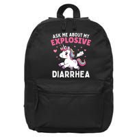 Ask Me About My Explosive Diarrhea Funny Poop Meme Unicorn  16 in Basic Backpack