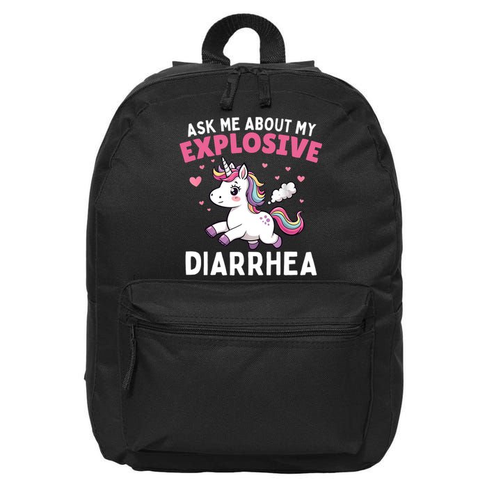 Ask Me About My Explosive Diarrhea Funny Poop Meme Unicorn  16 in Basic Backpack
