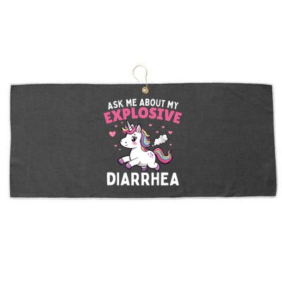 Ask Me About My Explosive Diarrhea Funny Poop Meme Unicorn  Large Microfiber Waffle Golf Towel