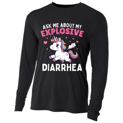 Ask Me About My Explosive Diarrhea Funny Poop Meme Unicorn  Cooling Performance Long Sleeve Crew