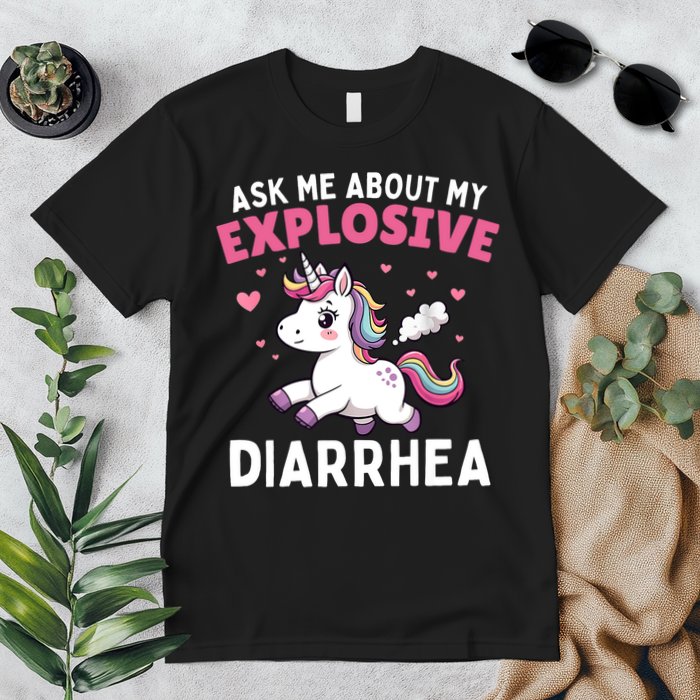 Ask Me About My Explosive Diarrhea Funny Poop Meme Unicorn  Premium T-Shirt
