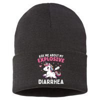 Ask Me About My Explosive Diarrhea Funny Poop Meme Unicorn  Sustainable Knit Beanie