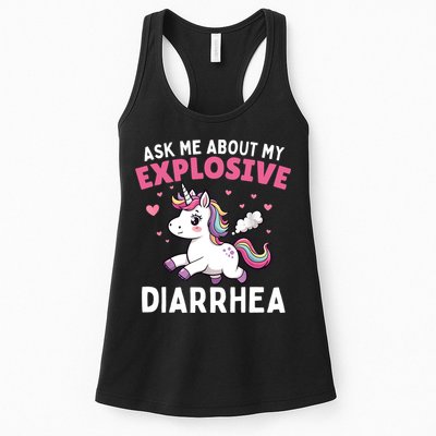 Ask Me About My Explosive Diarrhea Funny Poop Meme Unicorn  Womens Tank Top