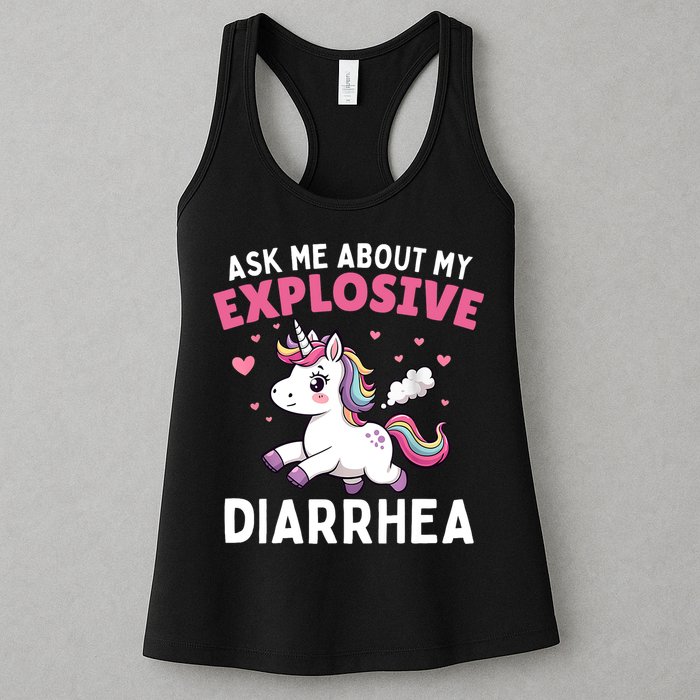 Ask Me About My Explosive Diarrhea Funny Poop Meme Unicorn  Womens Tank Top