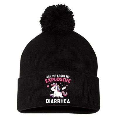 Ask Me About My Explosive Diarrhea Funny Poop Meme Unicorn  Pom Pom 12in Knit Beanie