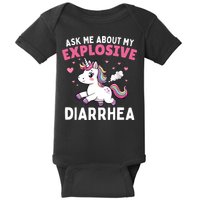 Ask Me About My Explosive Diarrhea Funny Poop Meme Unicorn  Baby Bodysuit