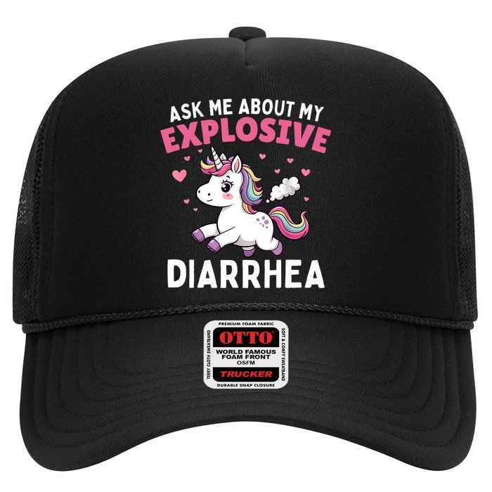 Ask Me About My Explosive Diarrhea Funny Poop Meme Unicorn  Trucker Hat