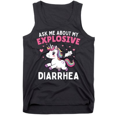 Ask Me About My Explosive Diarrhea Funny Poop Meme Unicorn  Tank Top