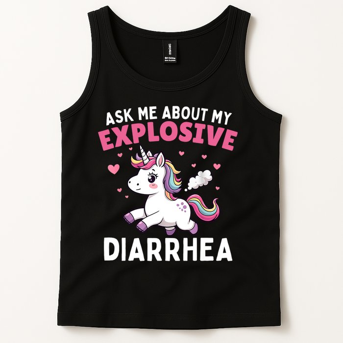 Ask Me About My Explosive Diarrhea Funny Poop Meme Unicorn  Tank Top