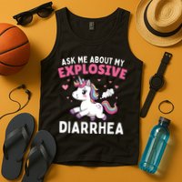 Ask Me About My Explosive Diarrhea Funny Poop Meme Unicorn  Tank Top