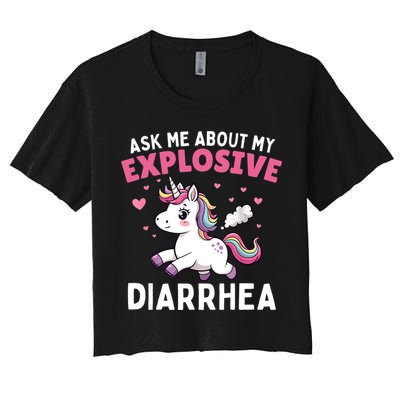 Ask Me About My Explosive Diarrhea Funny Poop Meme Unicorn  Crop Top