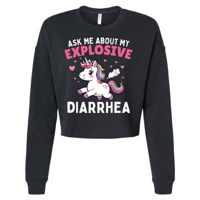 Ask Me About My Explosive Diarrhea Funny Poop Meme Unicorn  Cropped Pullover Crew