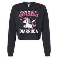 Ask Me About My Explosive Diarrhea Funny Poop Meme Unicorn  Cropped Pullover Crew
