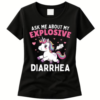Ask Me About My Explosive Diarrhea Funny Poop Meme Unicorn  Womens T-Shirt