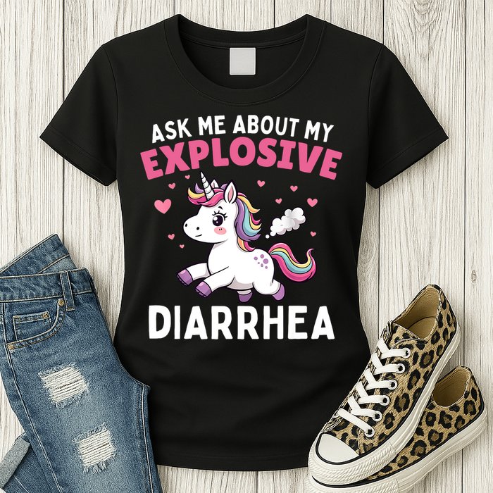 Ask Me About My Explosive Diarrhea Funny Poop Meme Unicorn  Womens T-Shirt