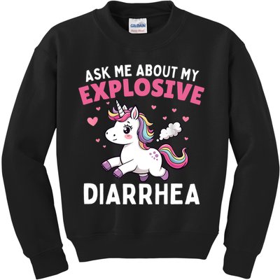 Ask Me About My Explosive Diarrhea Funny Poop Meme Unicorn  Kids Sweatshirt