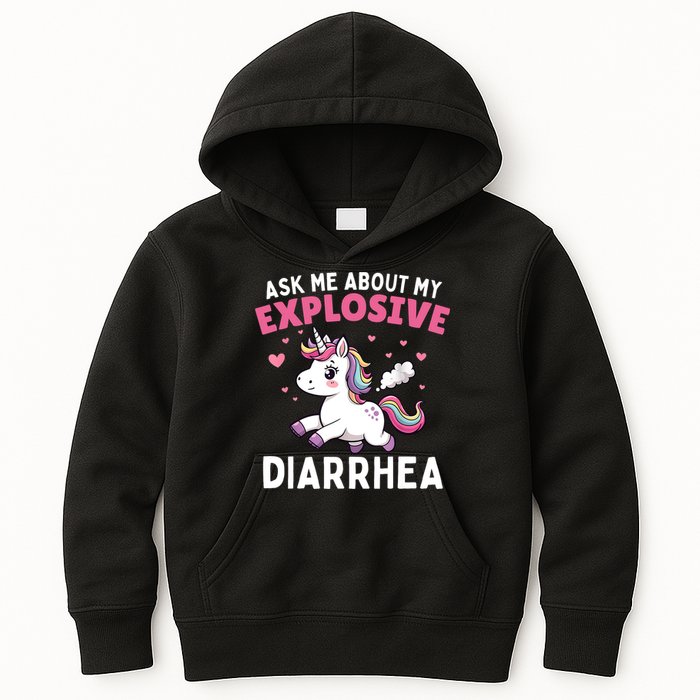 Ask Me About My Explosive Diarrhea Funny Poop Meme Unicorn  Kids Hoodie