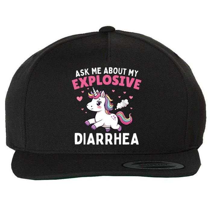 Ask Me About My Explosive Diarrhea Funny Poop Meme Unicorn  Wool Snapback Cap