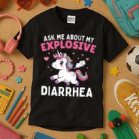 Ask Me About My Explosive Diarrhea Funny Poop Meme Unicorn  Kids T-Shirt