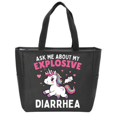 Ask Me About My Explosive Diarrhea Funny Poop Meme Unicorn  Zip Tote Bag