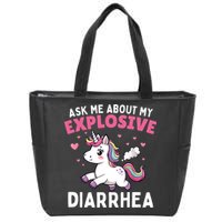 Ask Me About My Explosive Diarrhea Funny Poop Meme Unicorn  Zip Tote Bag