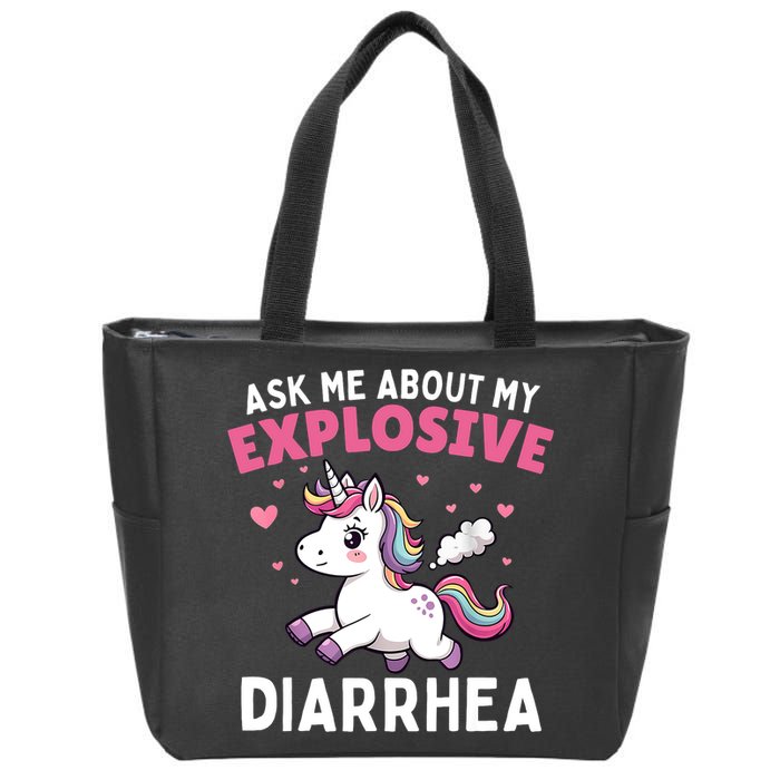 Ask Me About My Explosive Diarrhea Funny Poop Meme Unicorn  Zip Tote Bag