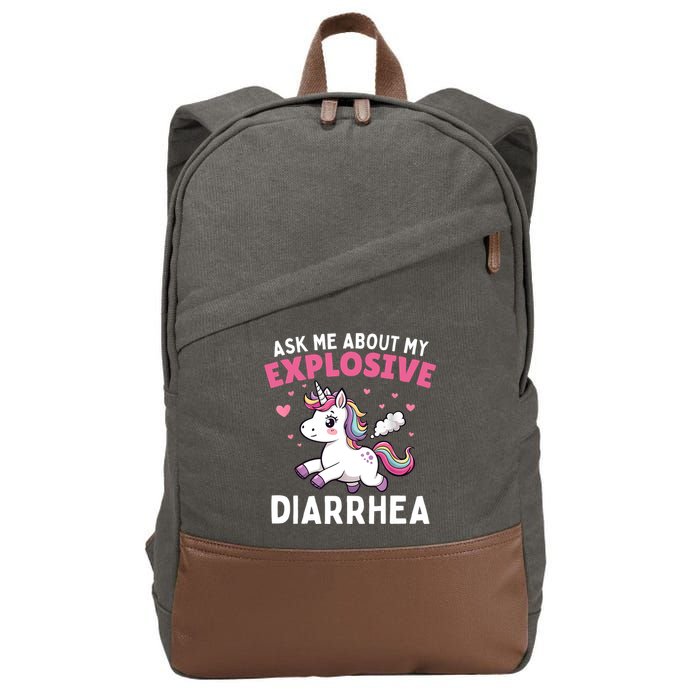 Ask Me About My Explosive Diarrhea Funny Poop Meme Unicorn  Cotton Canvas Backpack