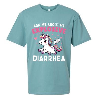 Ask Me About My Explosive Diarrhea Funny Poop Meme Unicorn  Sueded Cloud Jersey T-Shirt