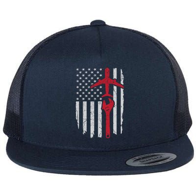 Airplane Mechanic American Flag Aviation Technician Gift Flat Bill Trucker Hat