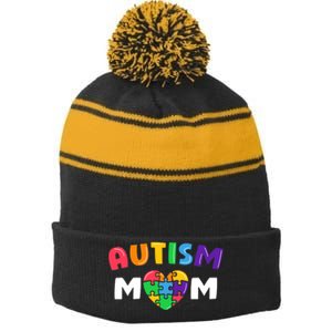 Autism Mom Autism Awareness Gift Stripe Pom Pom Beanie