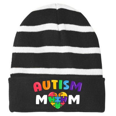 Autism Mom Autism Awareness Gift Striped Beanie with Solid Band