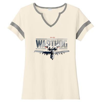 American Military Airplane Warthog Pilot Ladies Halftime Notch Neck Tee