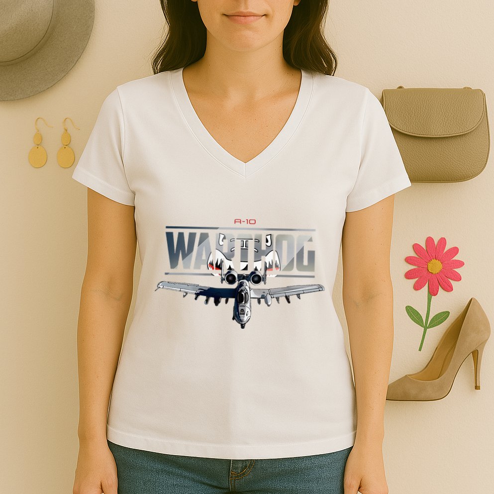 American Military Airplane Warthog Pilot Women's V-Neck T-Shirt