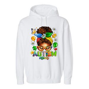 Autism Mom Afro Messy Bun Black Women Mom Life Mothers Day Garment-Dyed Fleece Hoodie