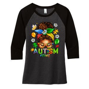 Autism Mom Afro Messy Bun Black Women Mom Life Mothers Day Women's Tri-Blend 3/4-Sleeve Raglan Shirt