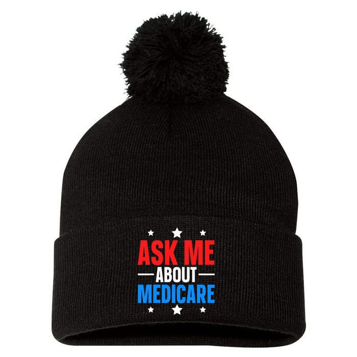 Ask Me About Medicare Pom Pom 12in Knit Beanie