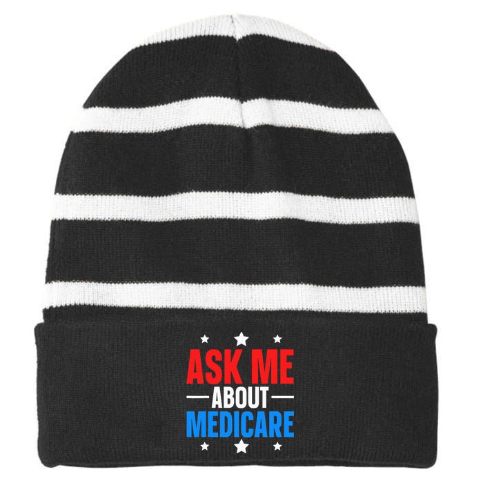 Ask Me About Medicare Striped Beanie with Solid Band