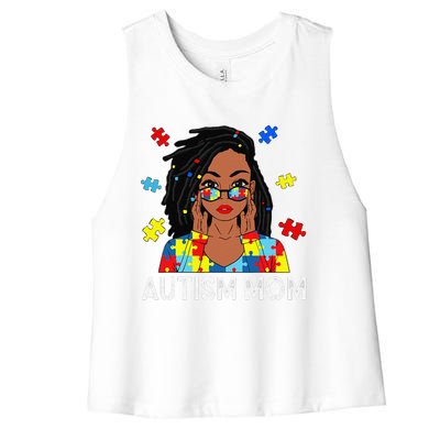 Autism Mom African American LocD Women Autism Awareness Gift Women's Racerback Cropped Tank