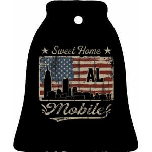 Awesome Mobile Alabama Distressed American Flag Ceramic Bell Ornament